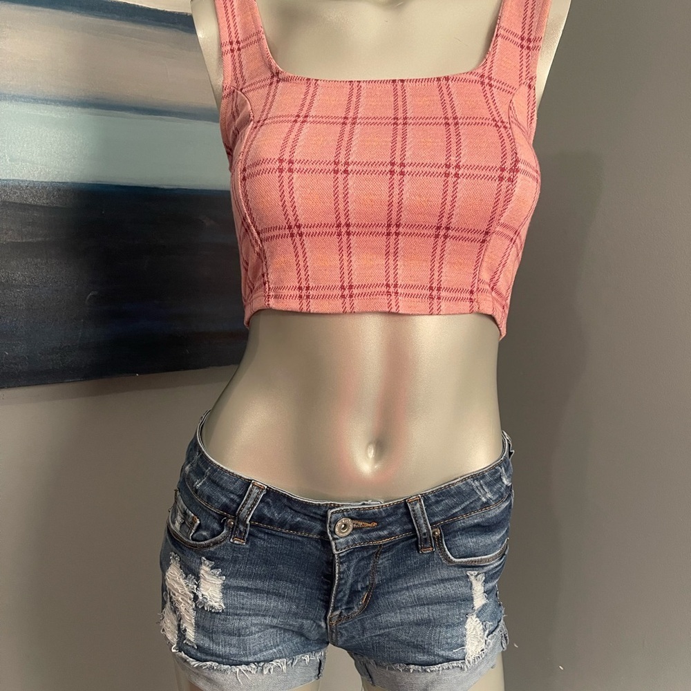 Pink Plaid Crop Top Sz. Med NWOT